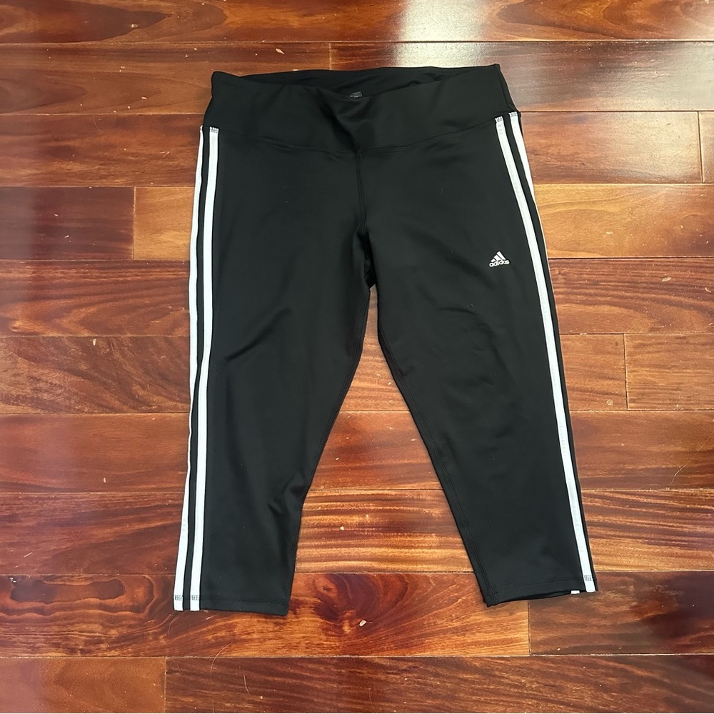 Adidas Black and White Climalite 3-Stripes 3/4 Tights Leggings Size L